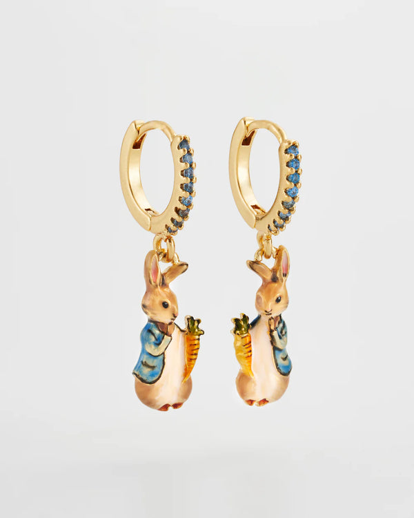 Fable England Peter Rabbit with Carrot Charm Huggie Earrings