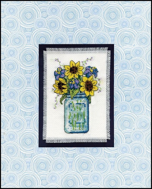Floral Jar (18 Count) w/Mat - Cross Stitch Kit 3"x4.5"
