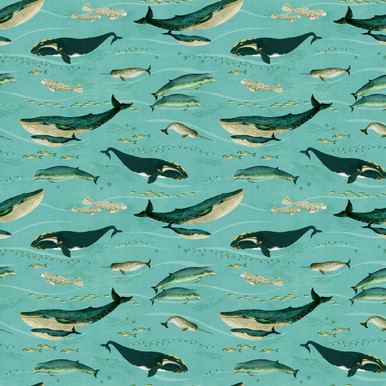 Windham Land and Sea 53277D-1 Sky Faroe Whales Narwhals | SOLD BY THE HALF-YARD