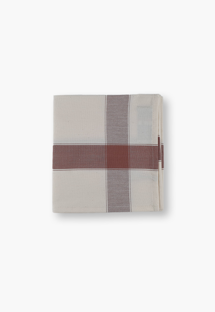 Maison Sajou Cotton Embroidery Tea Towel Brown Stripes with Aida Cloth Center