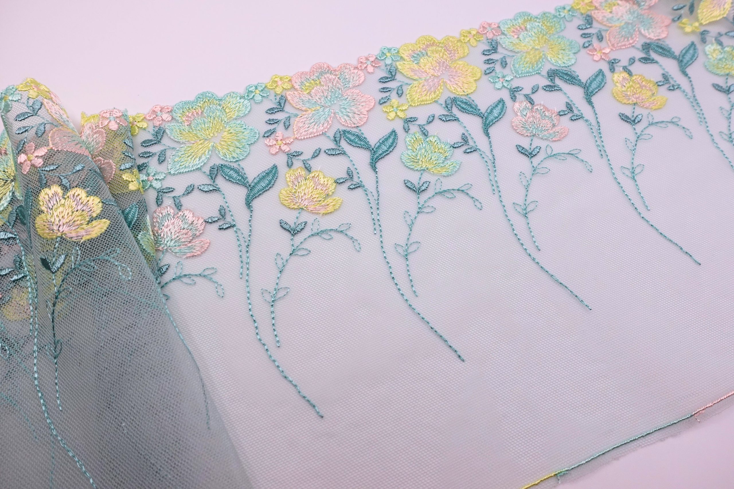 Mint Floral - Embroidered Tulle Lace (mirrored)