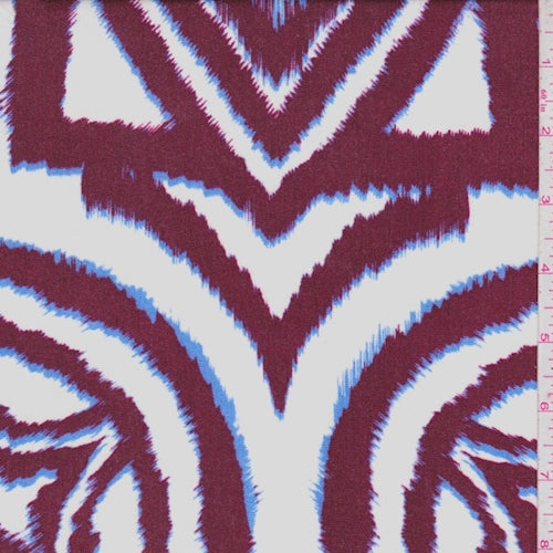 White/Maroon Ikat Crepon Fabric