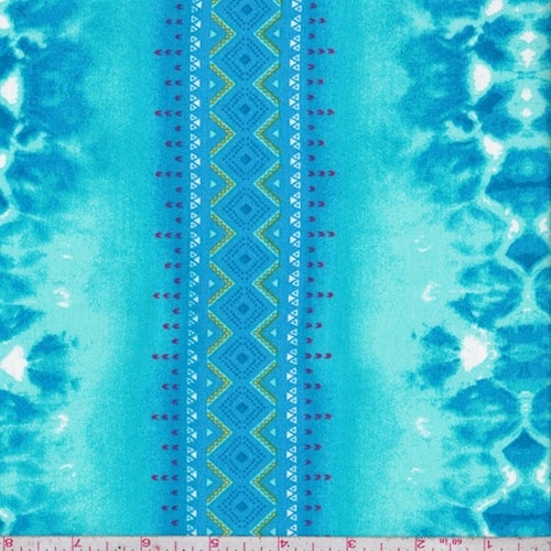Aqua/Turquoise Batik/Tribal Stripe Challis Fabric