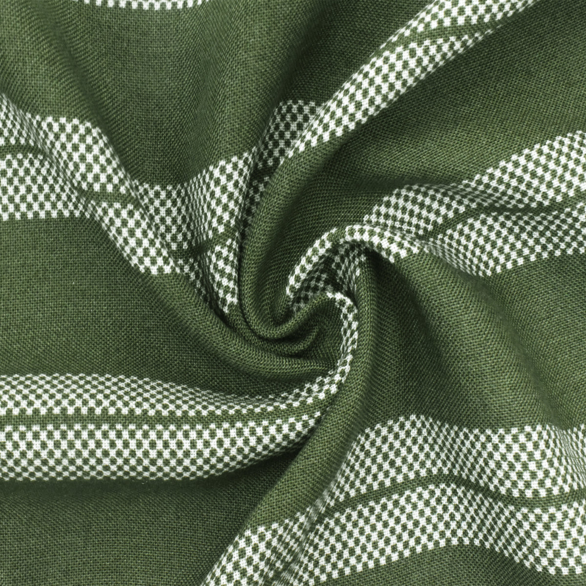 Kelp Green-White Stripe Mini Check Printed Challis Woven Fabric