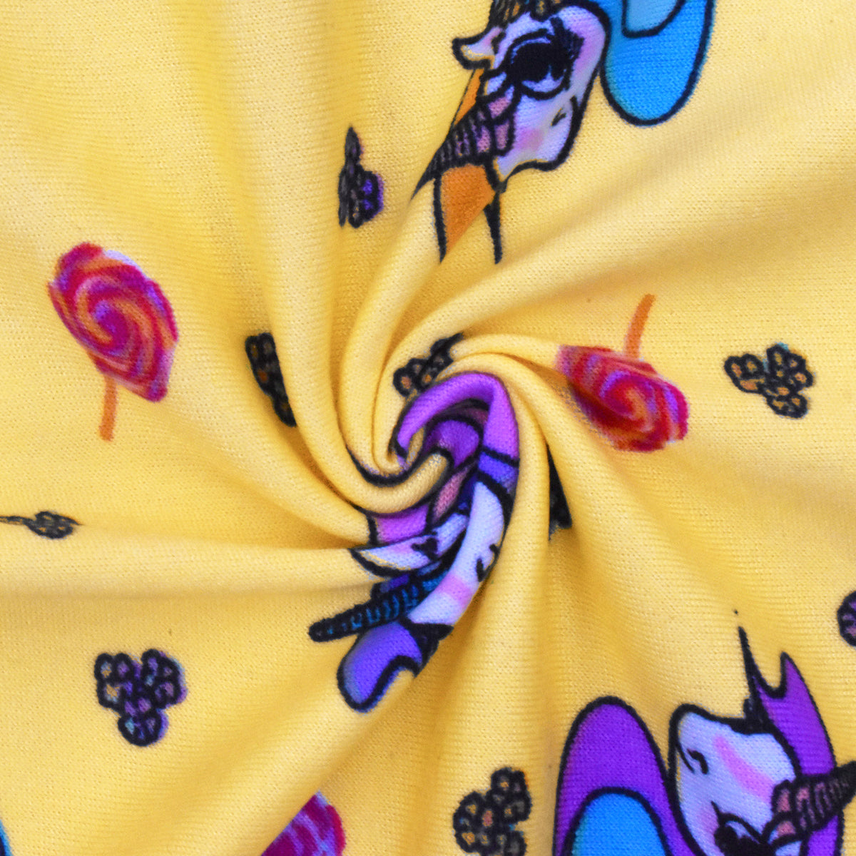 Yellow-Multi Unicorn Printed Stretch Double Brush Jersey Knit Fabric