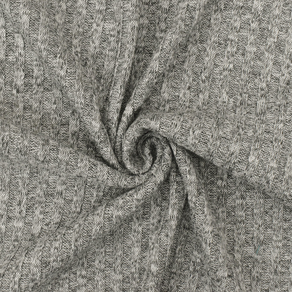 Space Gray-Black-White Texture Stretch 4x4 Poly Rib Knit Fabric