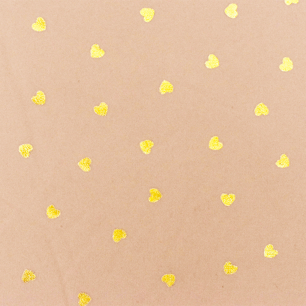 Soft Peach-Gold Heart Foil Printed Poly Chiffon Woven Fabric