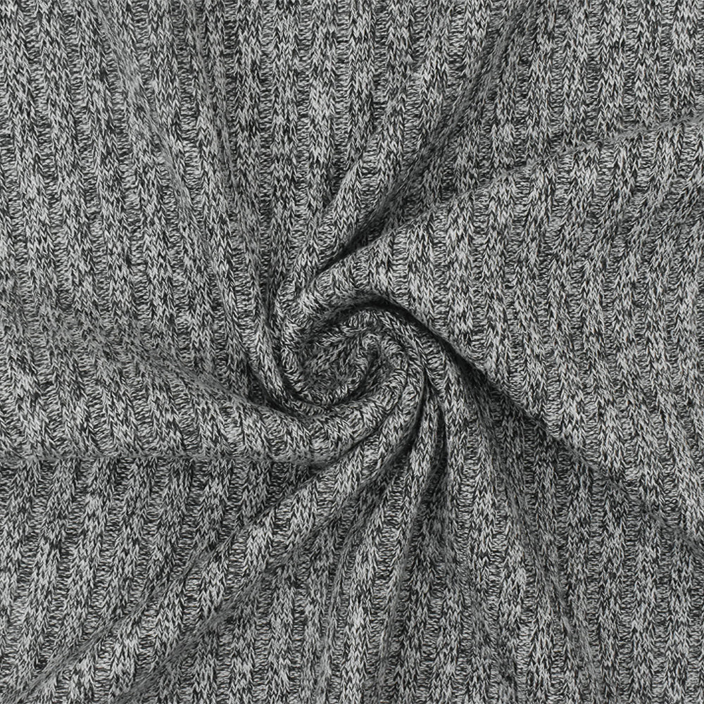 Light Gray-Off Black Texture Stretch 4x2 Rib Knit Fabric