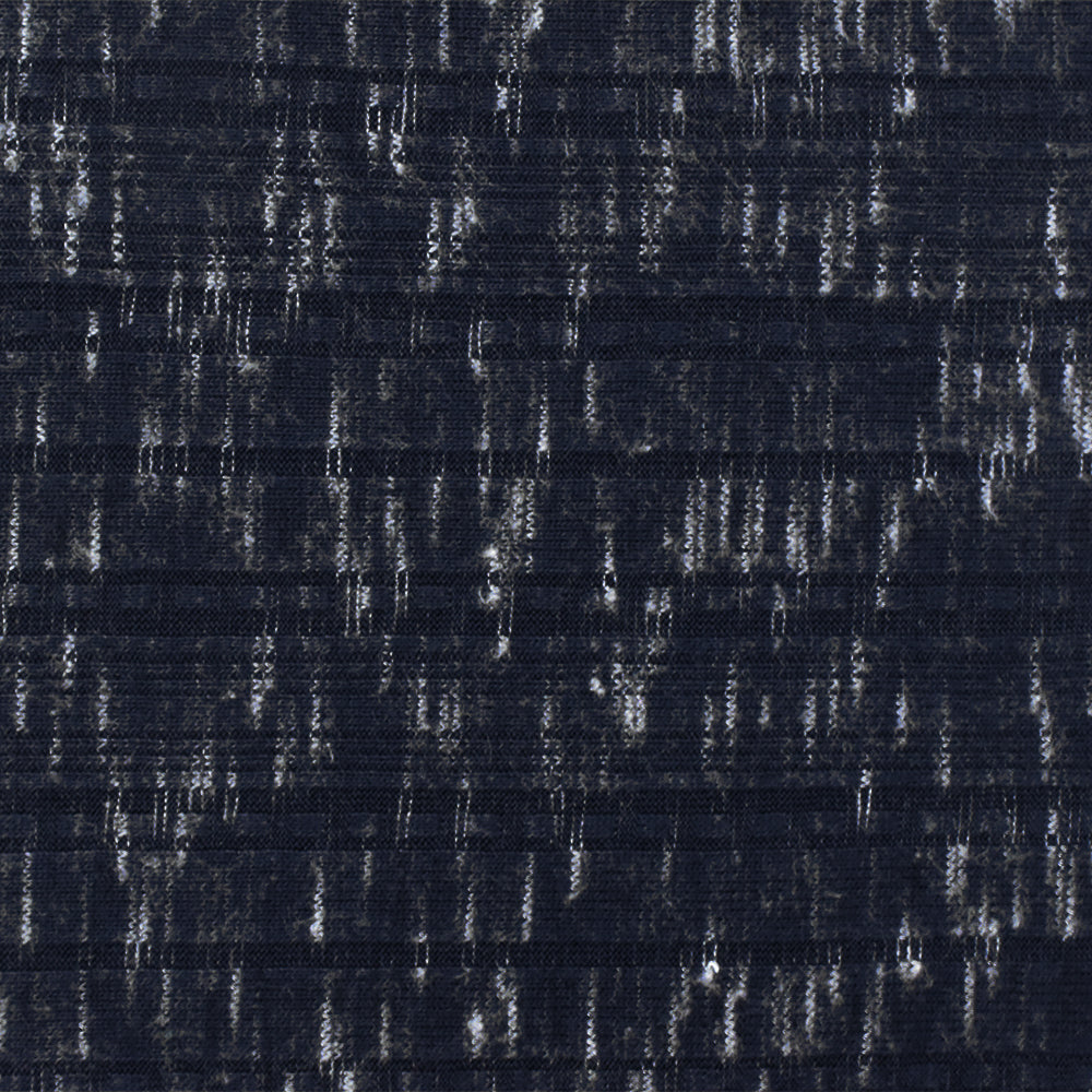 Night Navy-White Slub Stretch Multi Rib Knit Fabric