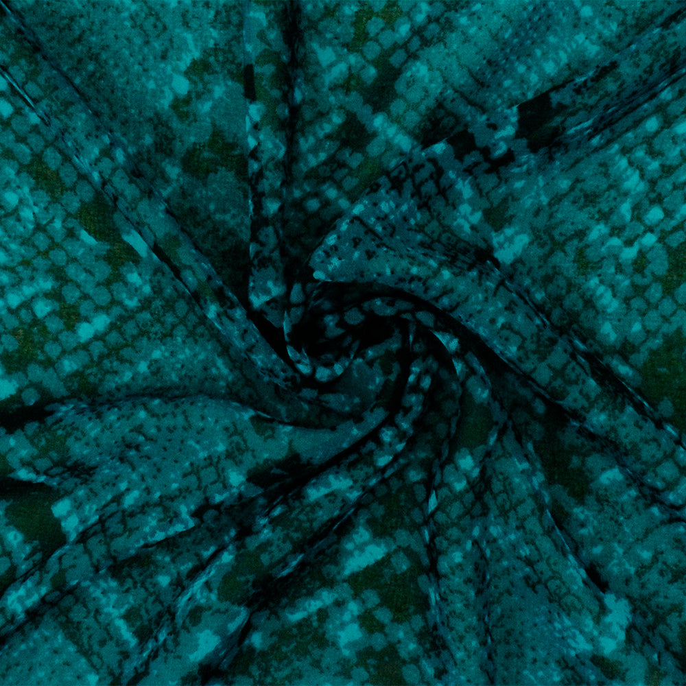 Teal-Black Reptile Printed Poly Chiffon Woven Fabric