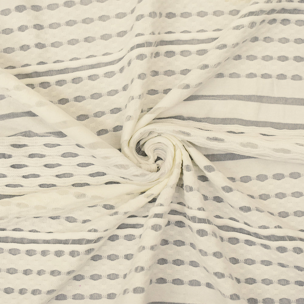 Light Ivory Rayon Blend Stretch Spandex Mesh Striped Crochet Knit Fabric
