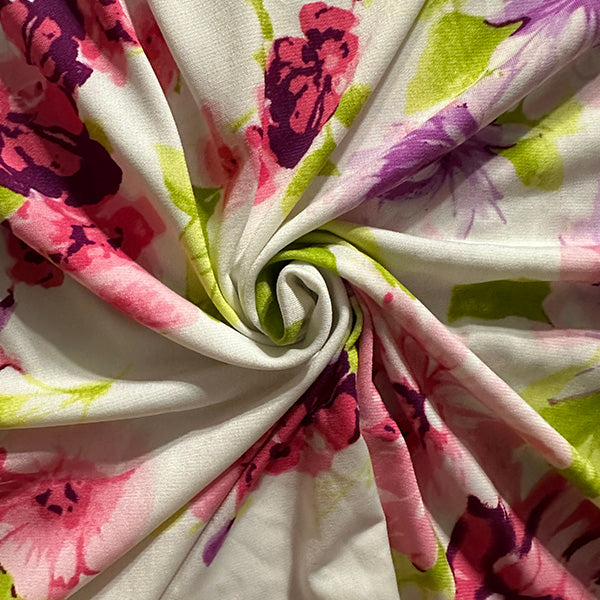Pink and Purple Floral Print ITY Jersey Knit Fabric