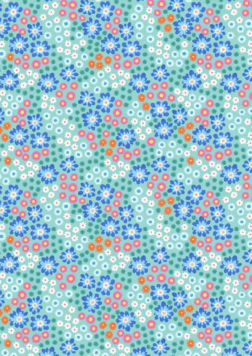 Creative Landscapes Turquoise Dotty Flowers Fabric Yardage