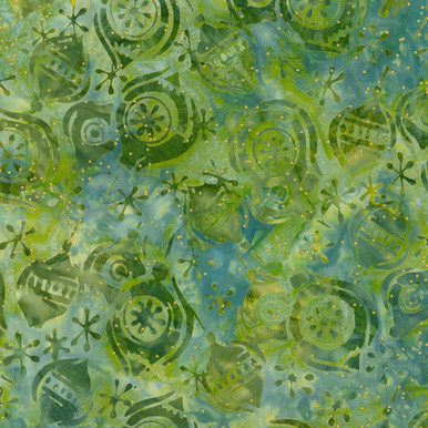 Robert Kaufman Christmastime Batik w Metallic 22105-30 Ornaments Fern Green| SOLD BY THE HALF-YARD