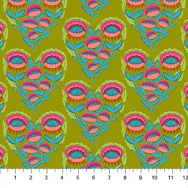 Allegory Lush Flowers on Green Fabric Yardage