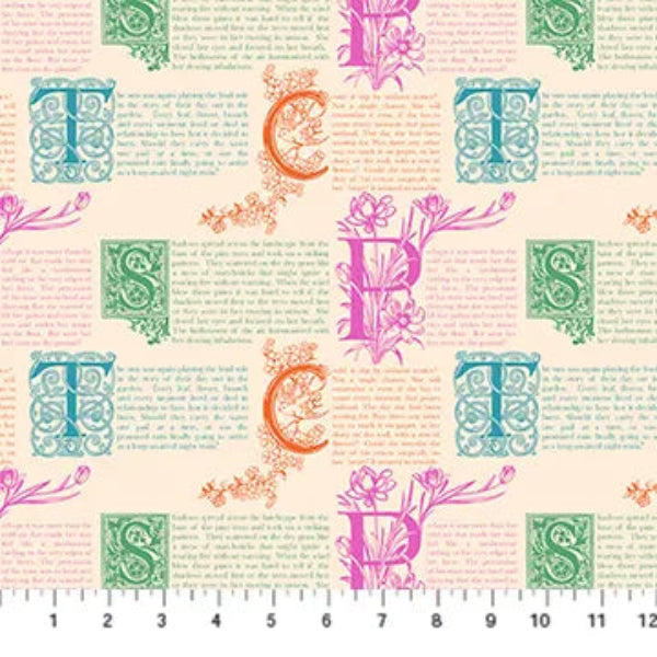 Allegory Cheery Words on Cream Fabric Yardage