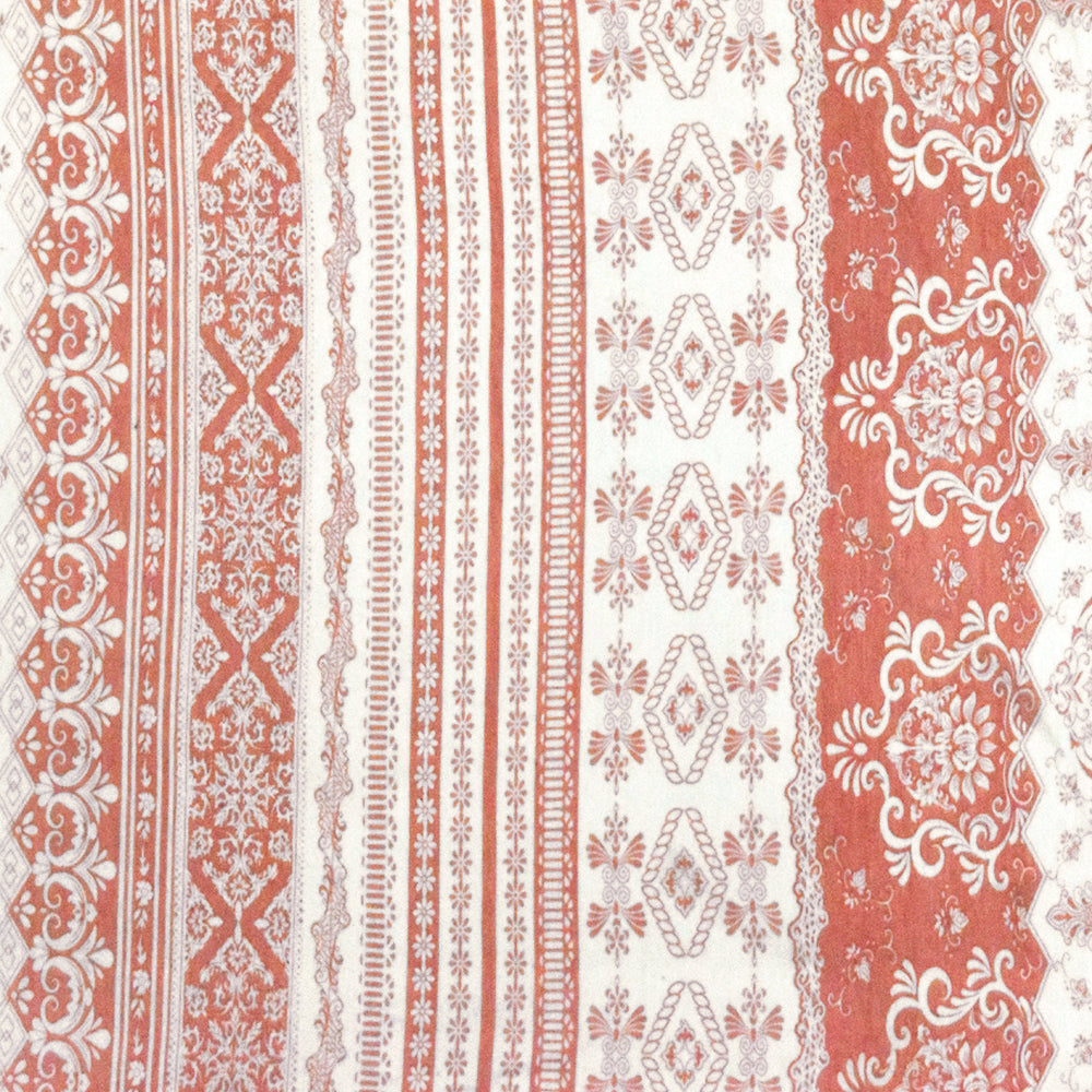 Ivory-Rose Pink Pillar Printed Rayon Stretch Jersey Knit Fabric