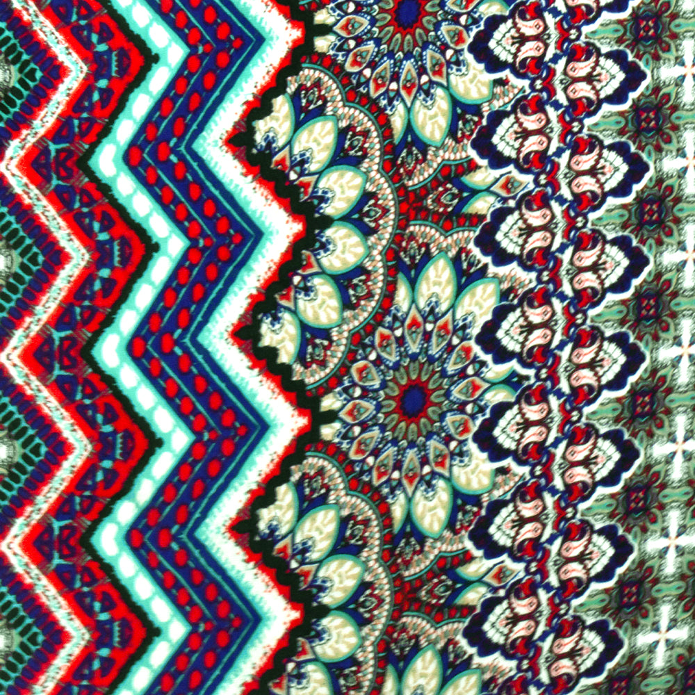 Teal-Multi Chevron Moroccan Print Stretch Rayon Stretch Jersey Knit Fabric