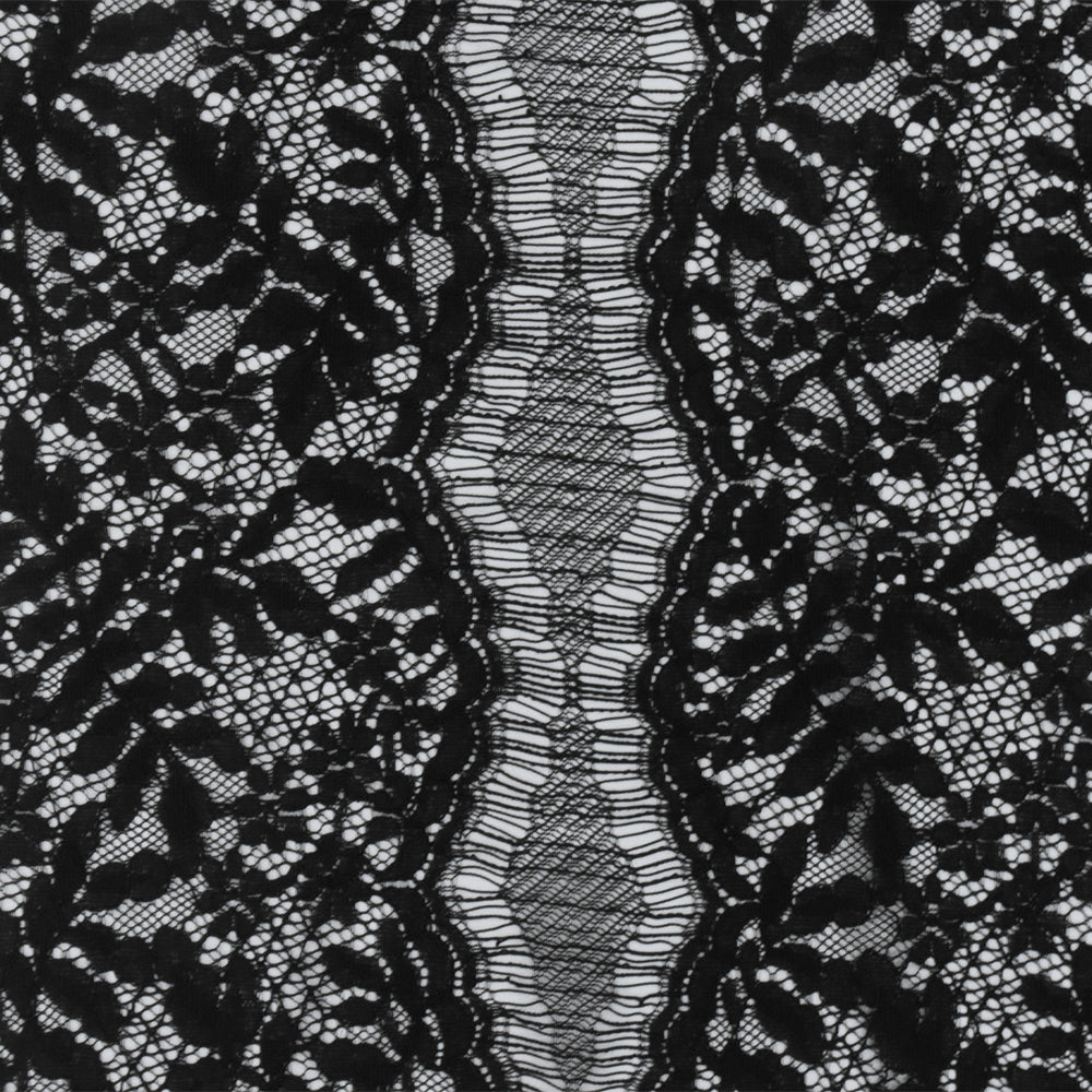 Moody Black Leaf Scallop Lace Knit Fabric