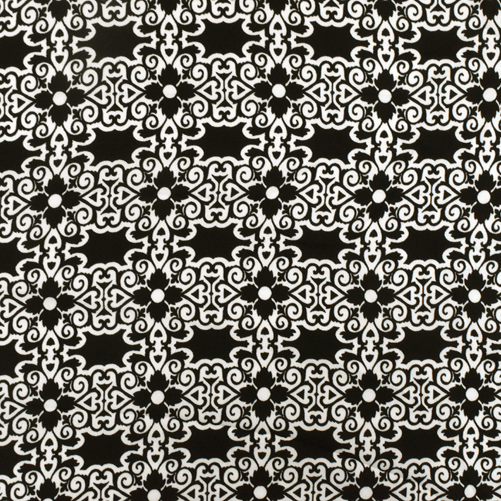 Basic Black-Ivory Floral Baroque Printed Polyester Georgette Woven Fabric