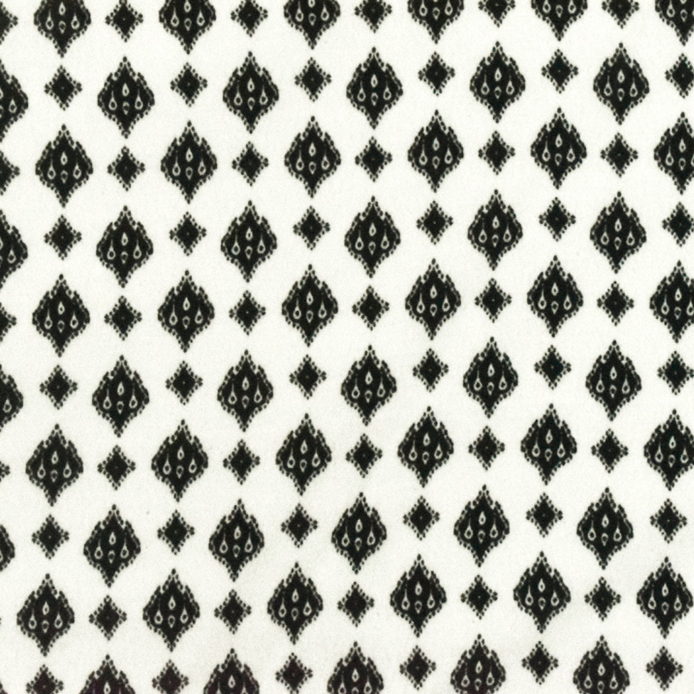 White-Black Famous Designer Ogee Diamond Printed Rayon Crepe Faille Fabric