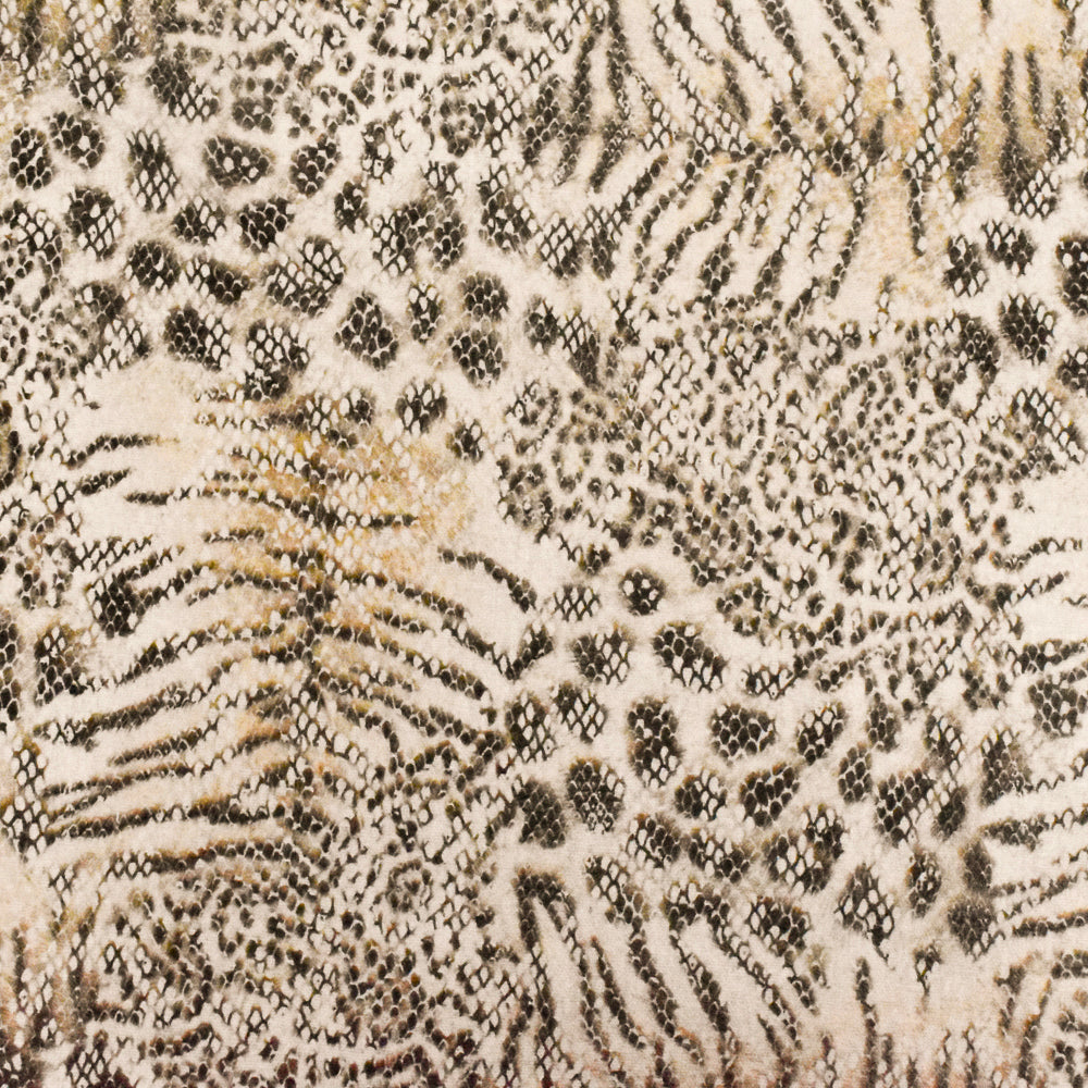 Beige-Black-Multi Reptile Skin Printed Linen Blend Woven Fabric