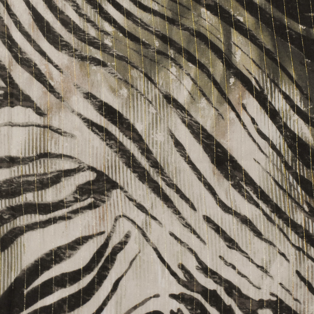Beige-Gold-Multi Famous Designer Tiger Printed With Stripes Chiffon Fabric