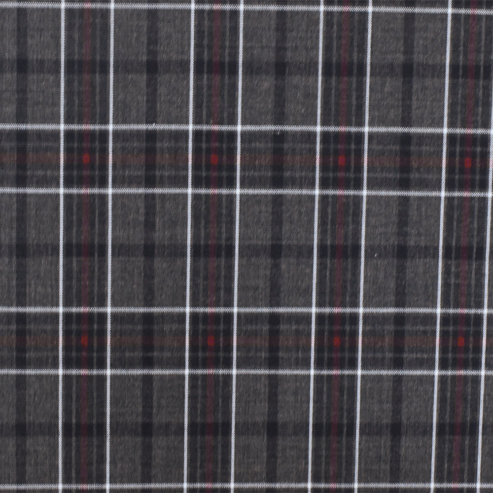 Warm Gray-Red-Multi Plaid Wool-Poly Woven Suiting Fabric