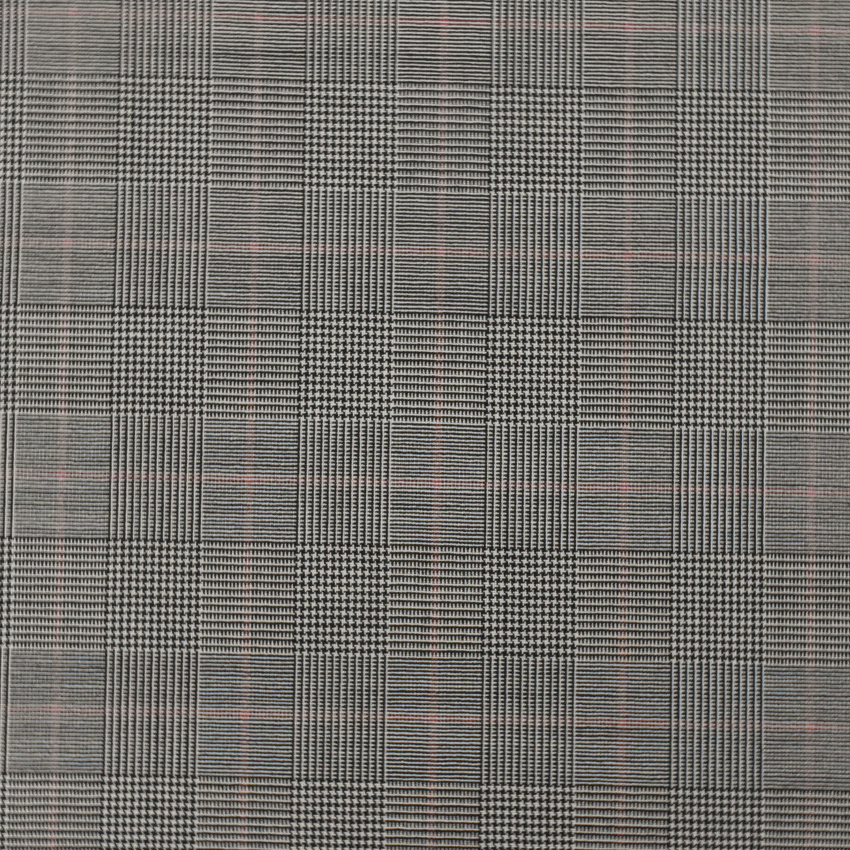 Classic Black-Gray-Red Plaid Wool Poly Woven Suiting Fabric