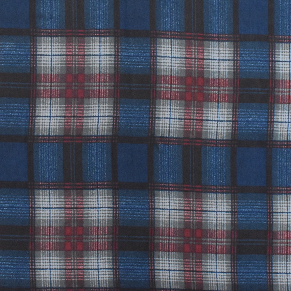 Classic Blue-Red-Multi Plaid Printed Poly Chiffon Woven Fabric