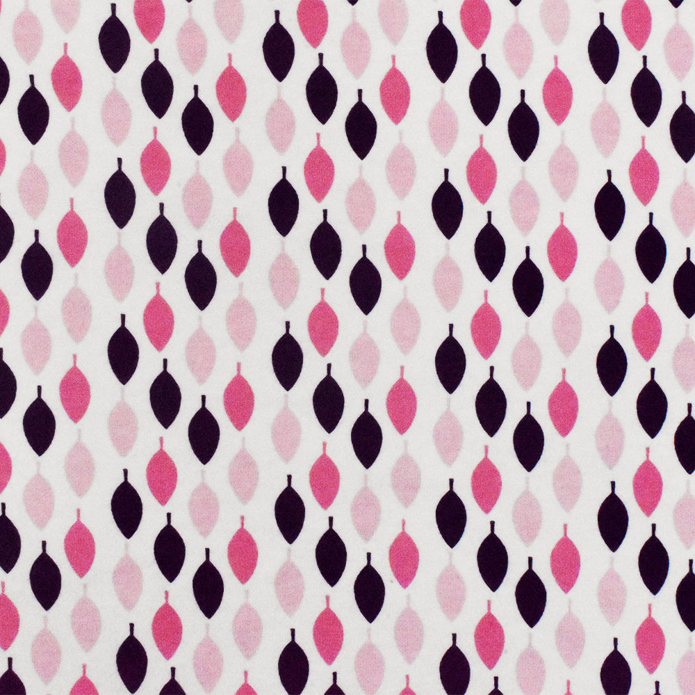 White-Pink-Multi Leaf Printed Stretch Spandex Cotton Jersey Knit Fabric