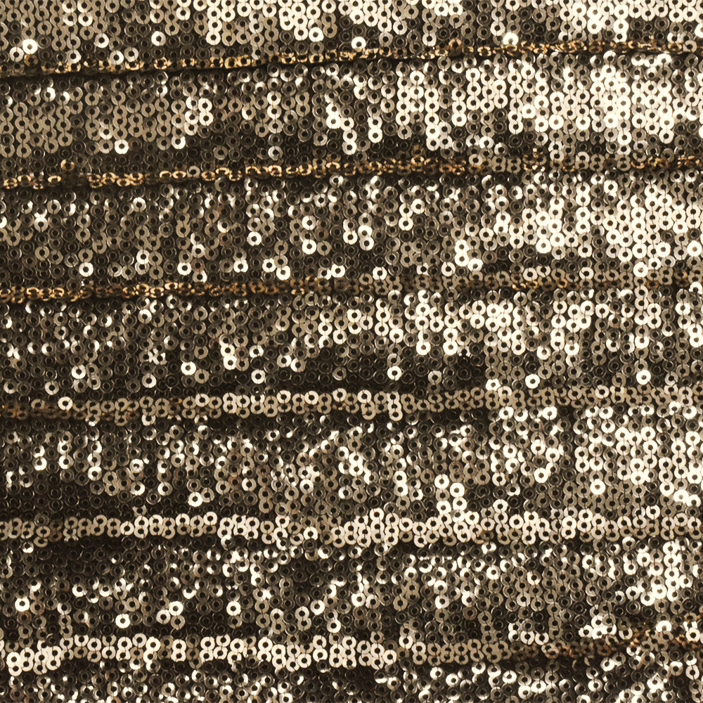 Gold-Black Fully Sequined Pleated Mesh Knit Fabric