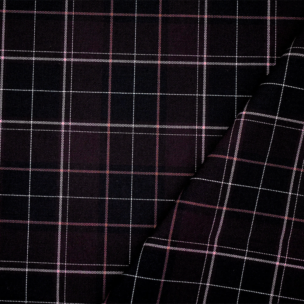Burgundy Red-Black-Multi Poly-Wool Plaid Woven Shirting Fabric
