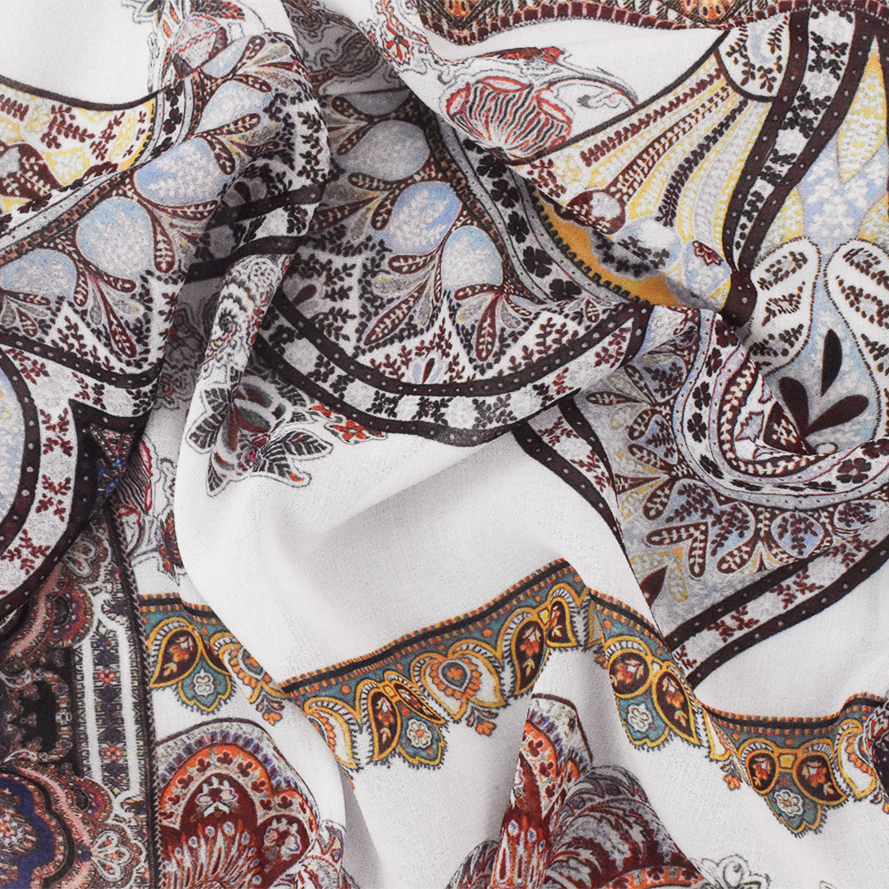 Red-Multi Famous Designer Viscose Paisley Border Printed Chiffon Fabric
