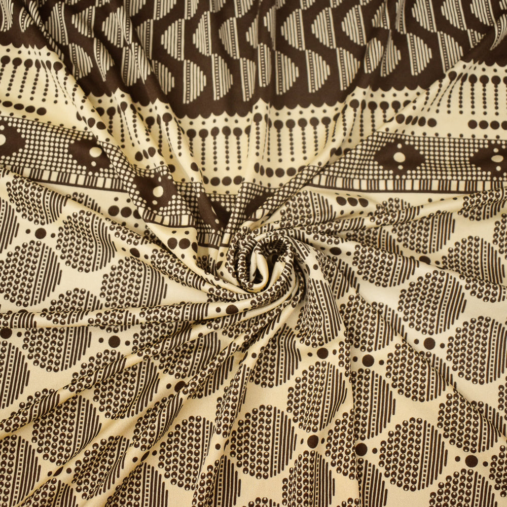 Brown-Beige Dot Striped Pattern Printed Stretch Silk Jersey Knit Fabric