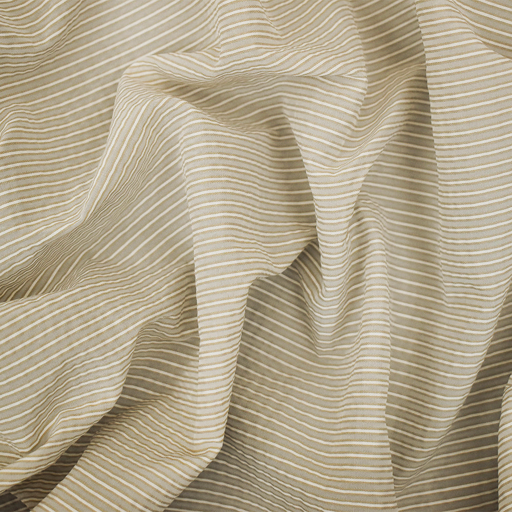Taupe Beige-White Striped Semi-Sheer Poly Rayon Woven Fabric