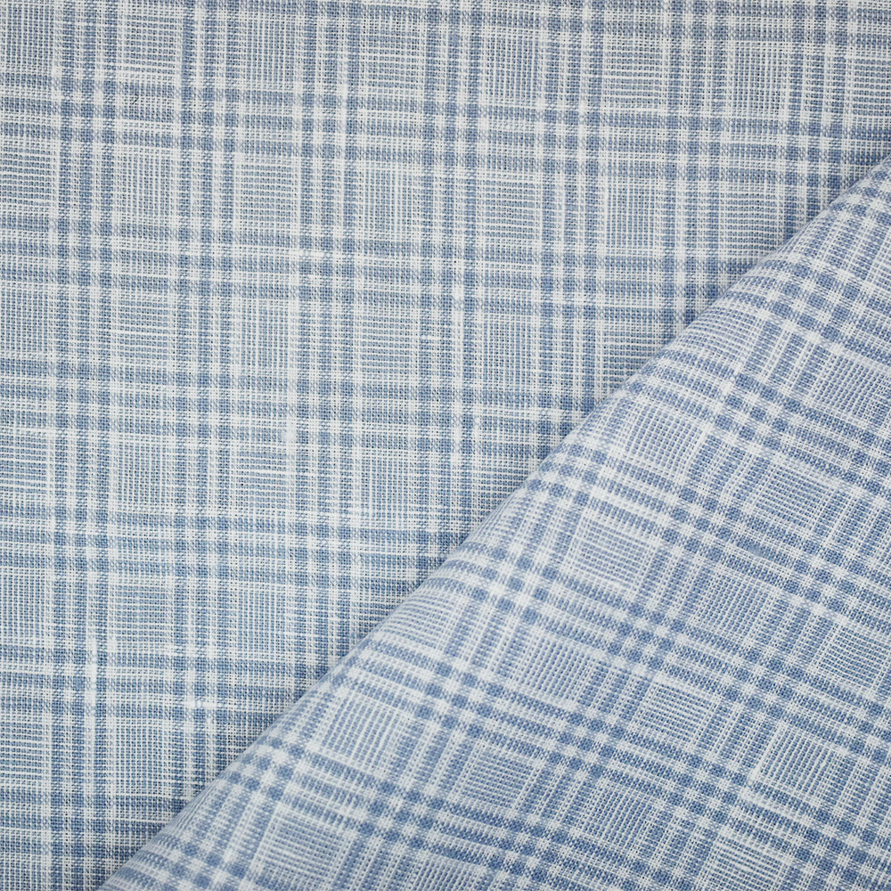 White-Blue Spence Bryson Plaid Irish Linen Woven Fabric