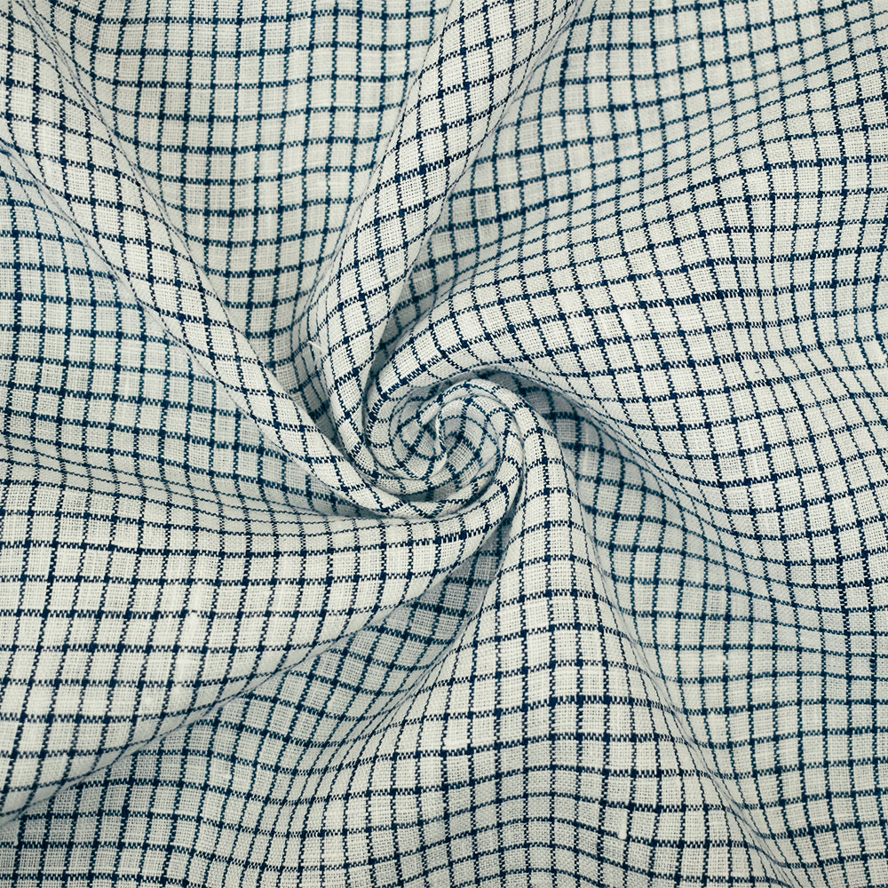 Dark Navy-White Spence Bryson Grid Check Washed Irish Linen Woven Fabric