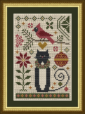 A Cat And Cardinal Christmas Cross Stitch Pattern by Happiness Is HeartMade