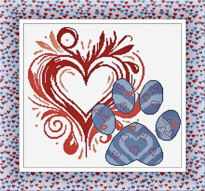 A Paw On The Heart Cross Stitch Pattern by Alessandra Adelaide Needleworks