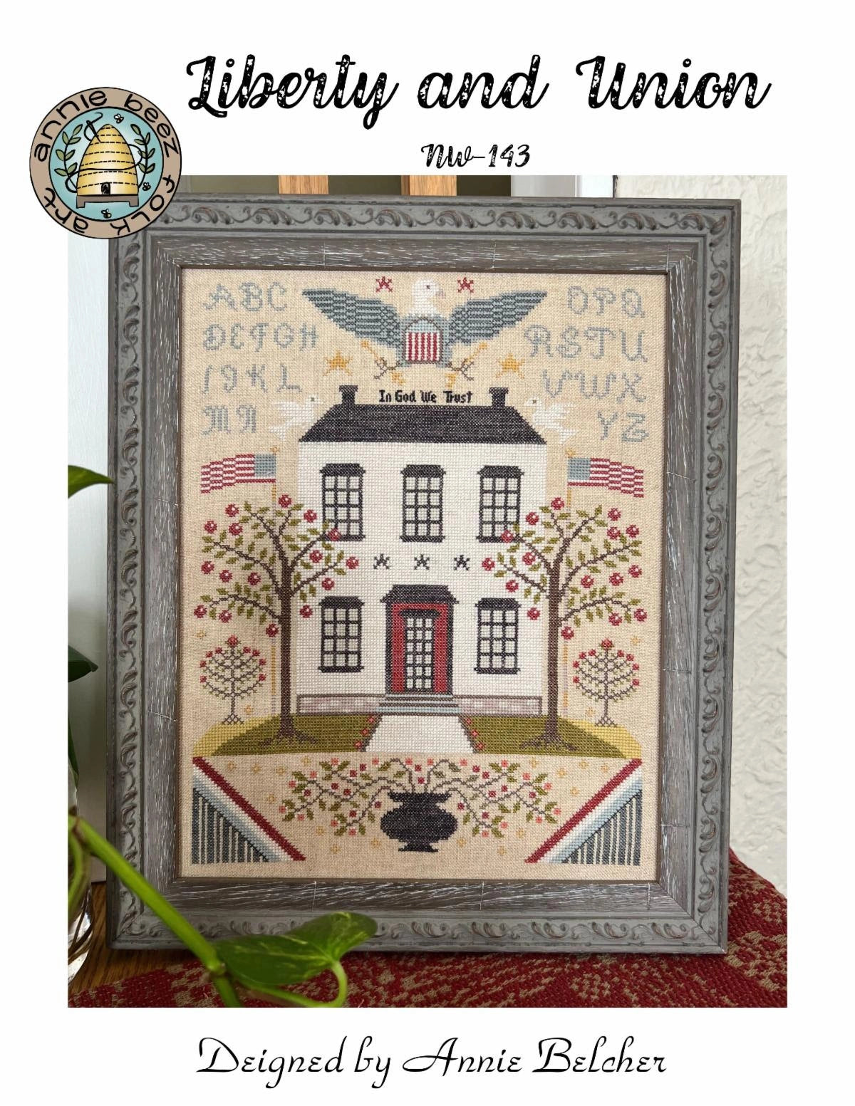 Annie Beez Folk Art LIBERTY AND UNION Cross Stitch Pattern