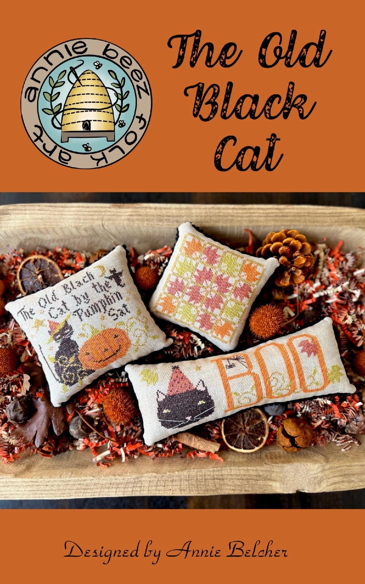 The Old Black Cat Annie Beez Folkart Cross Stitch Pattern
