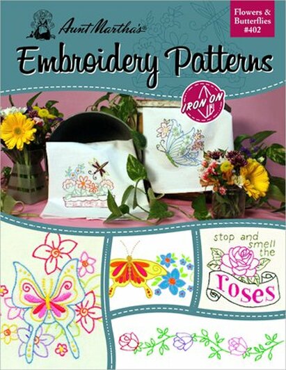 Flower & Butterflies #402 Embroidery Iron-on Transfer Pattern Book by Aunt Martha's