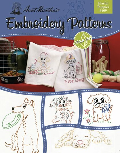 Playful Puppies #409 Embroidery Iron-on Transfer Pattern Book by Aunt Martha's