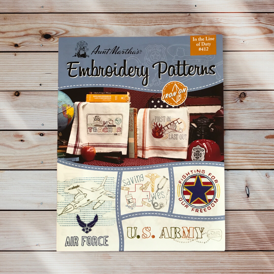 In the Line of Duty #412 Embroidery Iron-on Transfer Pattern Book by Aunt Martha's