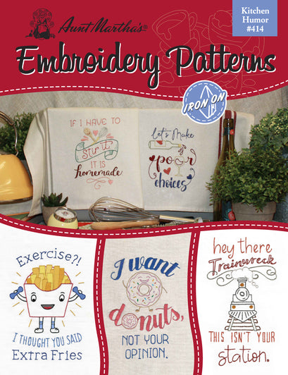 Kitchen Humor #414 Embroidery Iron-on Transfer Pattern Book by Aunt Martha's
