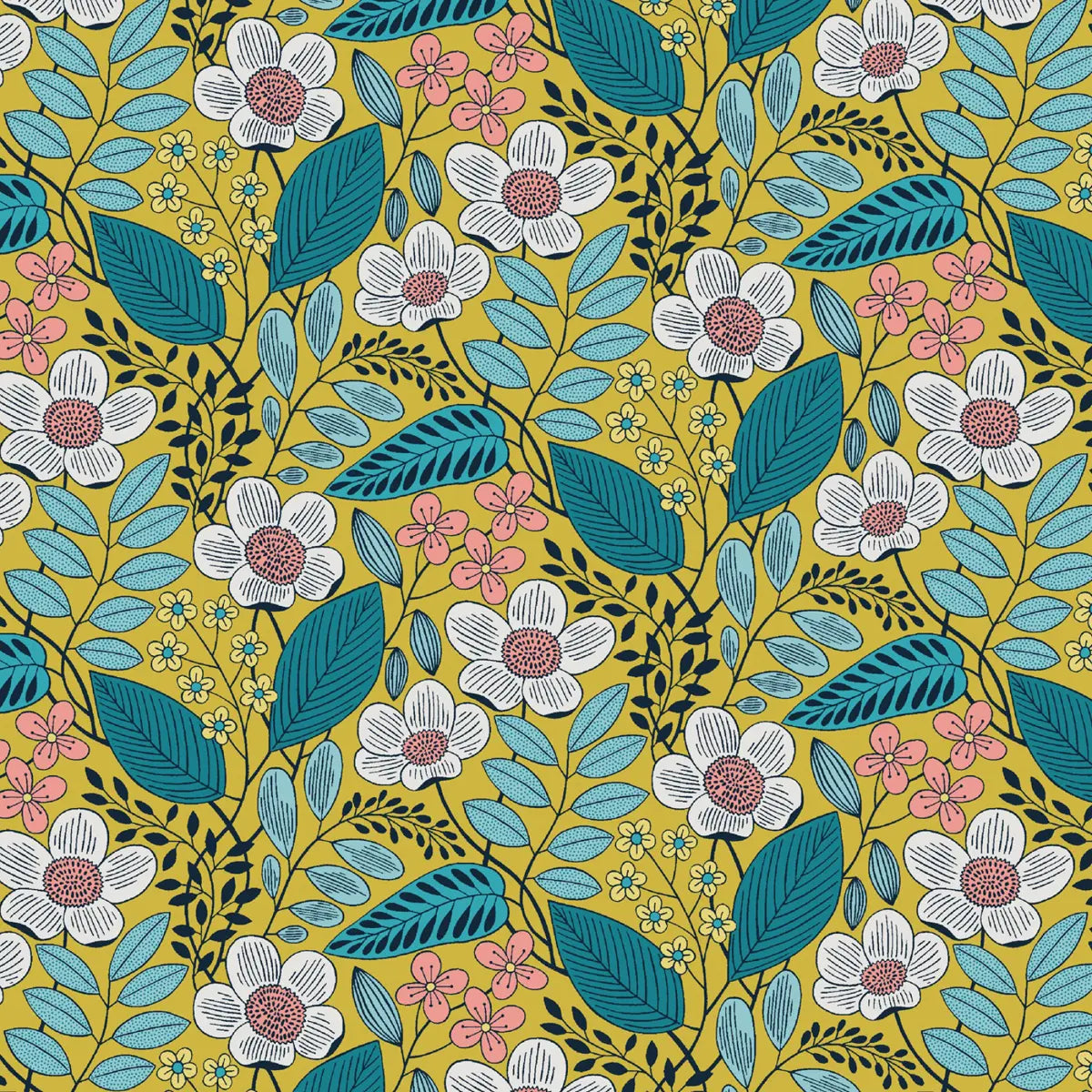 Blooming Color II Yellow Olivia Fabric Yardage