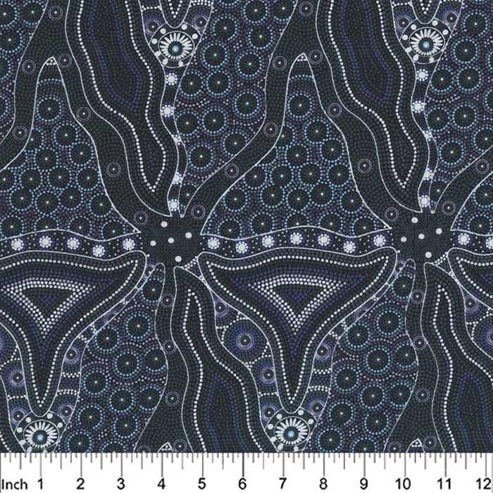 Bush Tomato and Waterhole Black Fabric Yardage