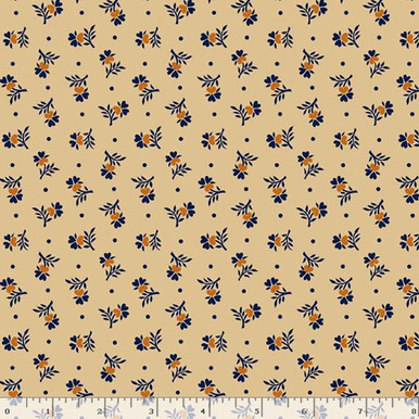 CLEARANCE Enchanted Fabric B - Marcus Fabrics - Indigo and Cheddar by Judie Rothermel - R330775-BEIGE