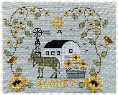 Barn Calendar August Cross Stitch Pattern by Twin Peak Primitives